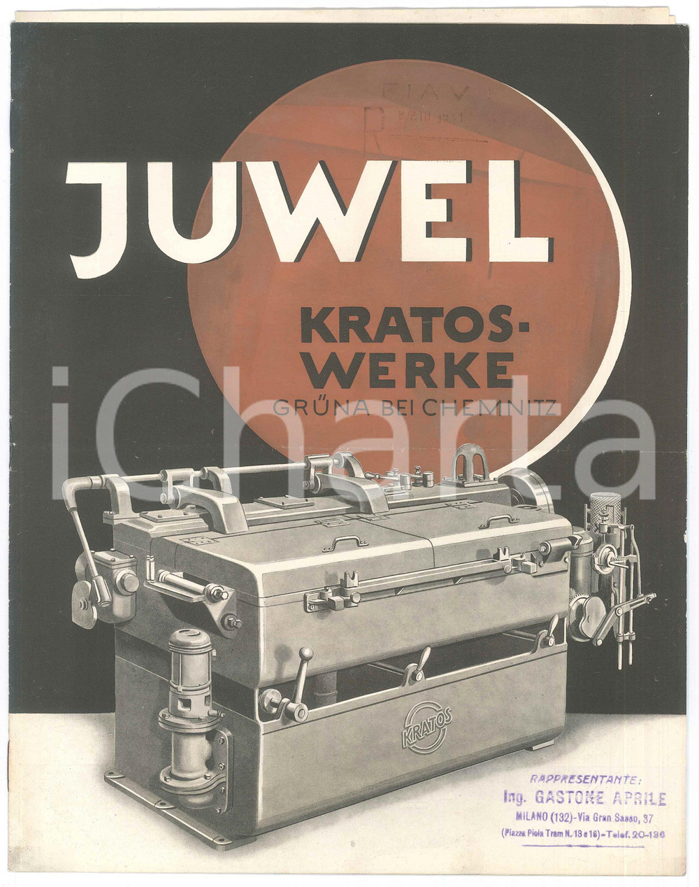 Materiale pubblicitario d’epoca 1950 ca CHEMNITZGRUNA  JUWEL KratosWerke Catalogue 8 p. 1