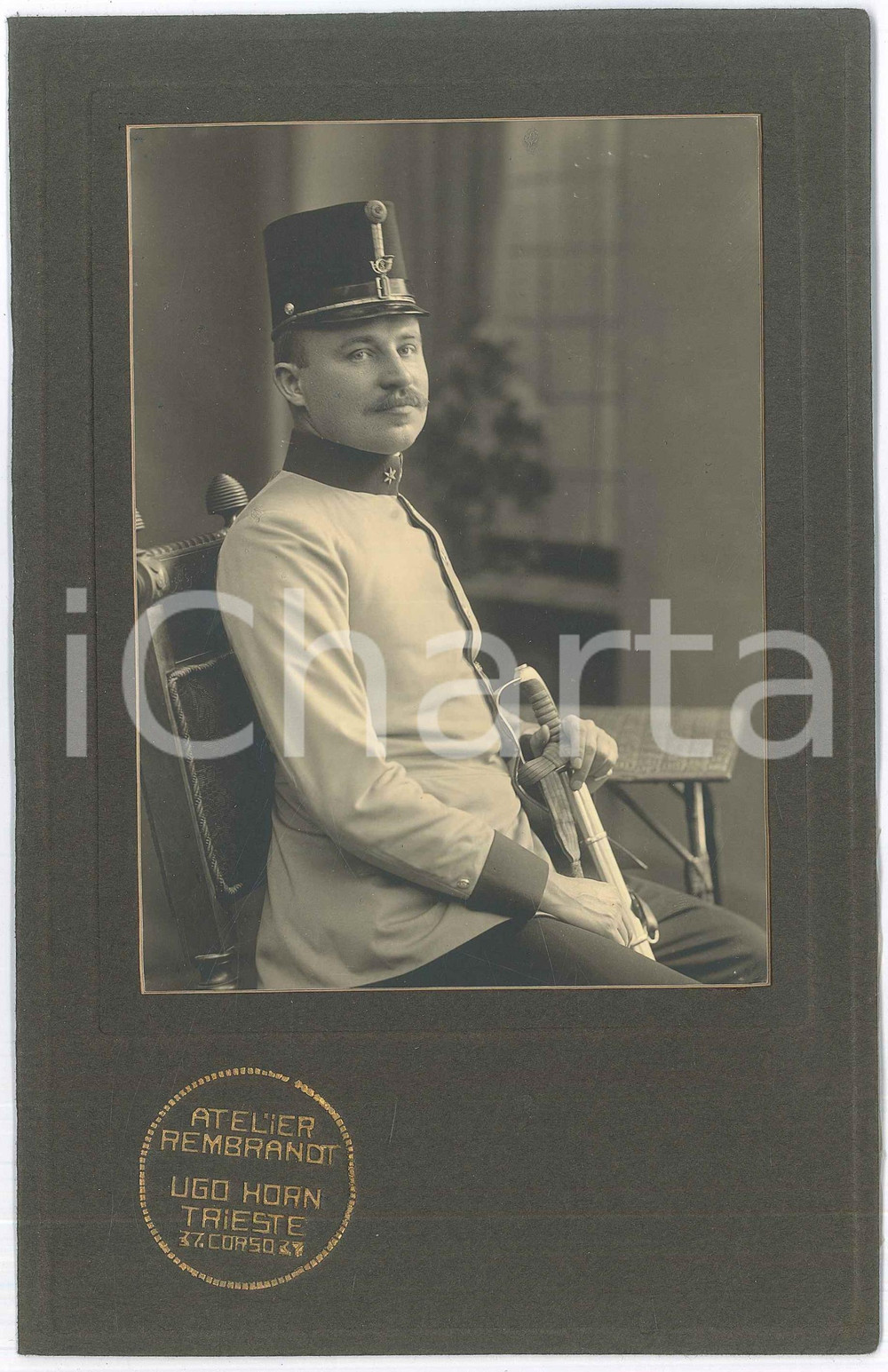 Fotografia d epoca originale 1910 ca K.U.K. TRIESTE Ufficiale austroungarico  Foto Ugo HORN 15x23 cm 1