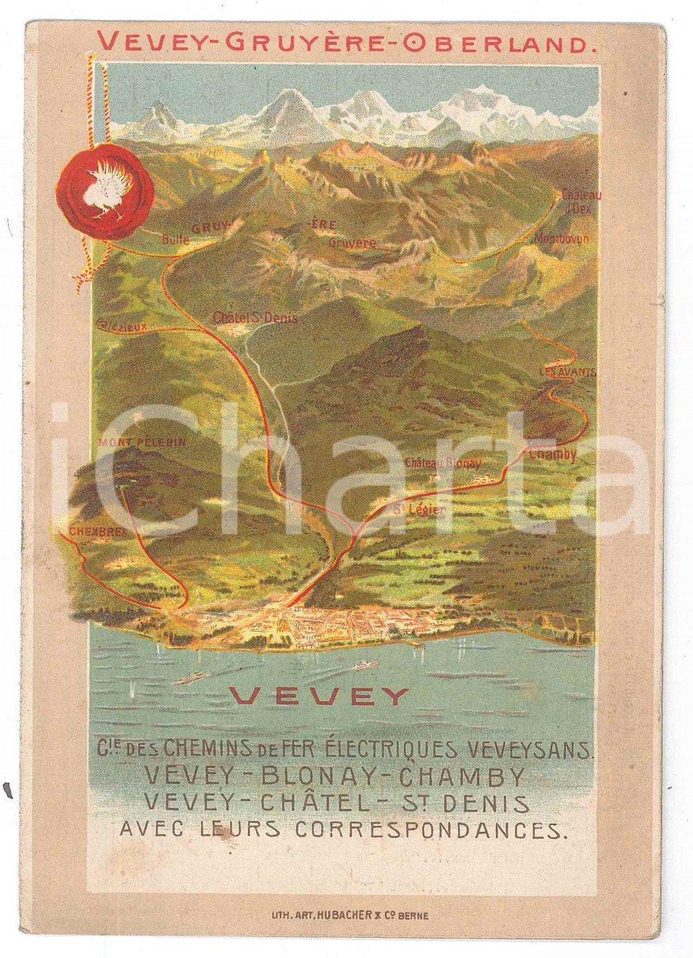Materiale pubblicitario d’epoca 1906 CHEMINS DE FER FRANCE  Ligne VEVEYGRUYEREOBERLAND Brochure horaires 1