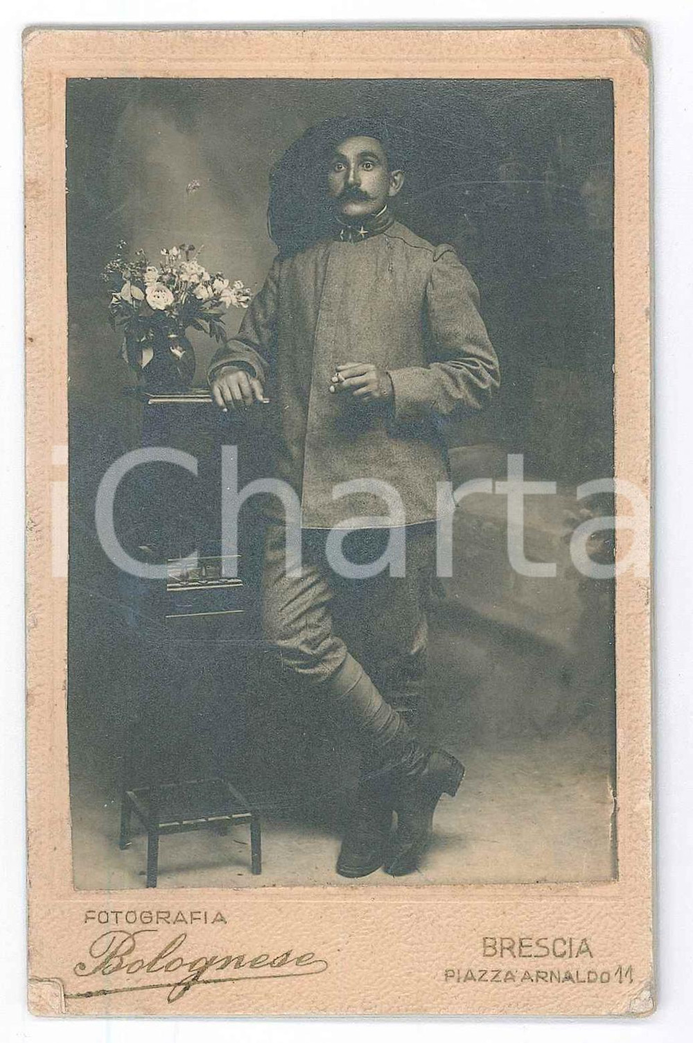 Fotografia d epoca originale 1915 ca WW1 BRESCIA Ritratto di bersagliere  Fotografia Bolognese 8x12 cm 1