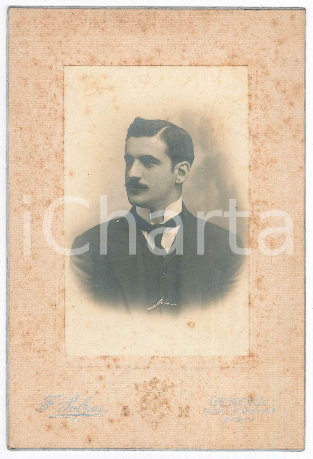 Fotografia d epoca originale 1900 ca GENOVA Giovane uomo  Ritratto  Busto Foto F. SOLZA 11x16 cm 1