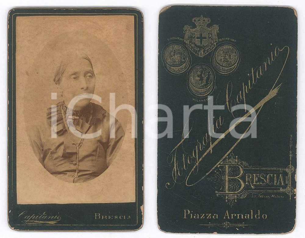 Fotografia d epoca originale 1890 ca BRESCIA Ritratto di anziana donna  Foto G. CAPITANIO CDV 1