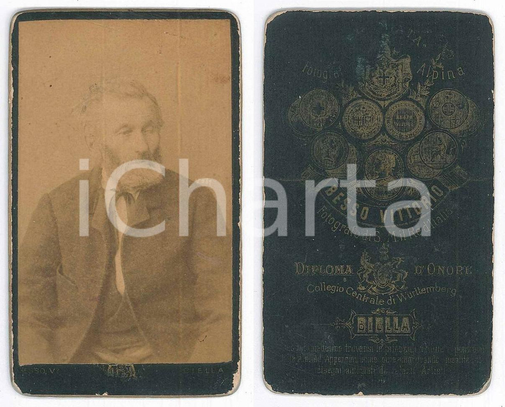 Fotografia d epoca originale 1880 ca BIELLA Ritratto maschile Fotografia Vittorio BESSO CDV 1
