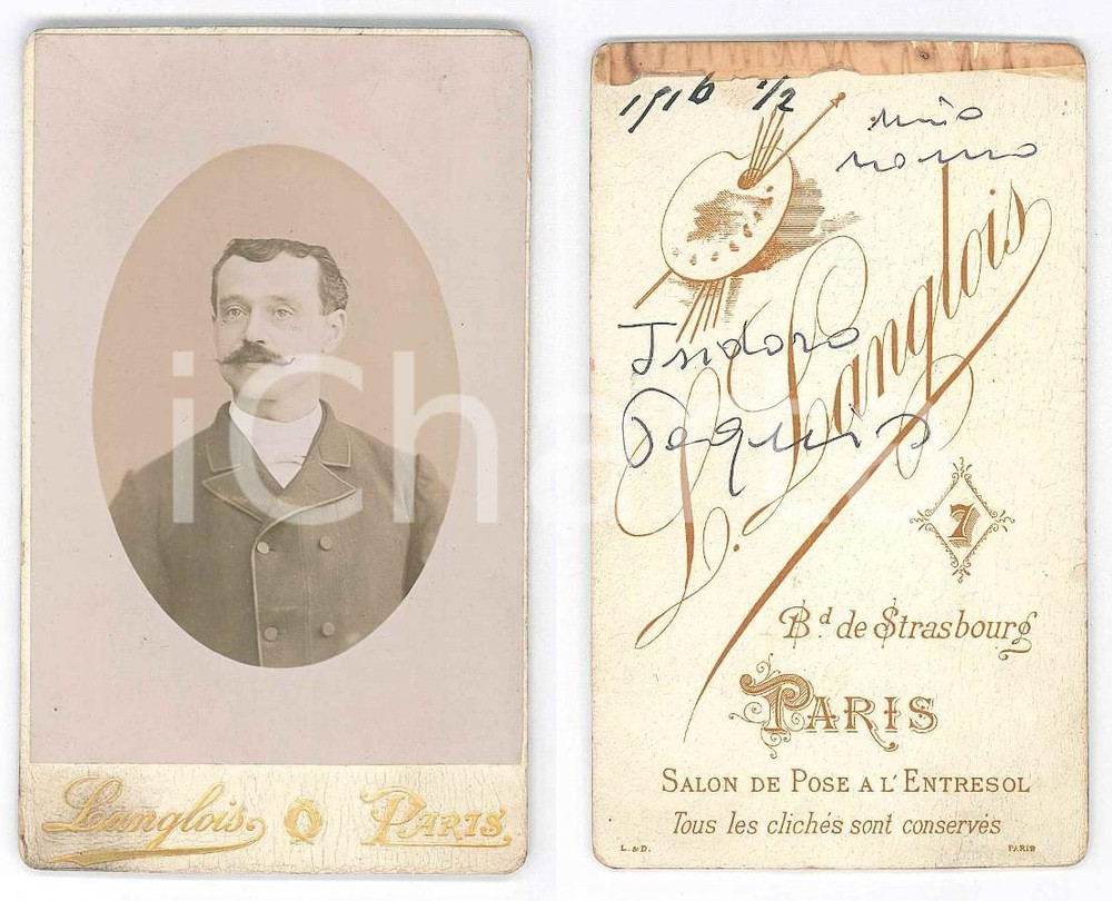 Fotografia d epoca originale 1916 PARIS Ritratto di Isidoro PAQUIS  Fotografia LANGLOIS CDV 1