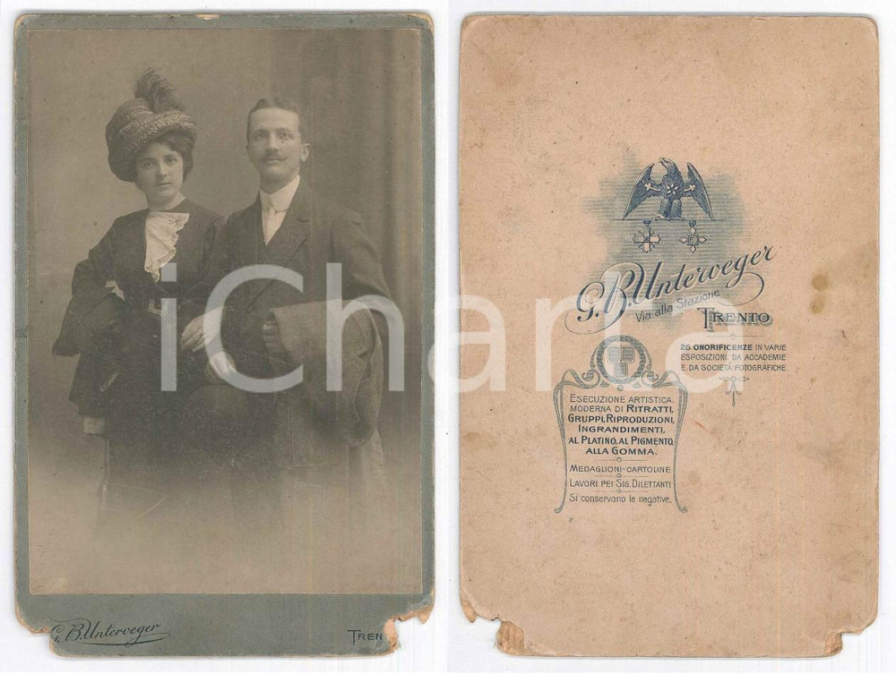 Fotografia d epoca originale 1900 ca TRENTO Coppia di coniugi  Ritratto Foto Giovanni Battista UNTERWEGER 1
