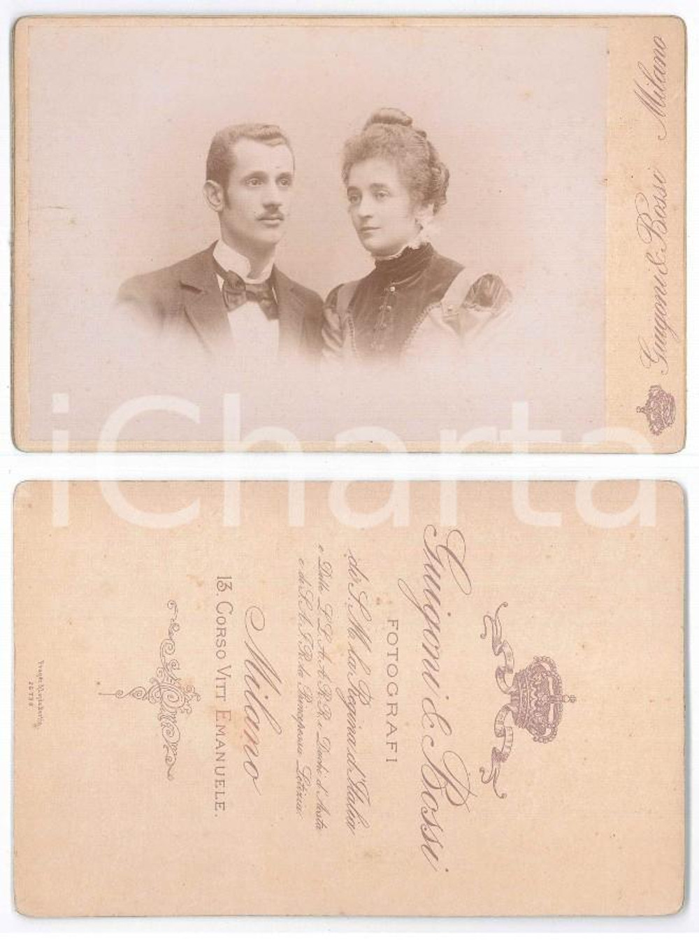 Fotografia d epoca originale 1890 ca MILANO Coppia di coniugi  Ritratto Fotografia GUIGONI & BOSSI 16x11 1