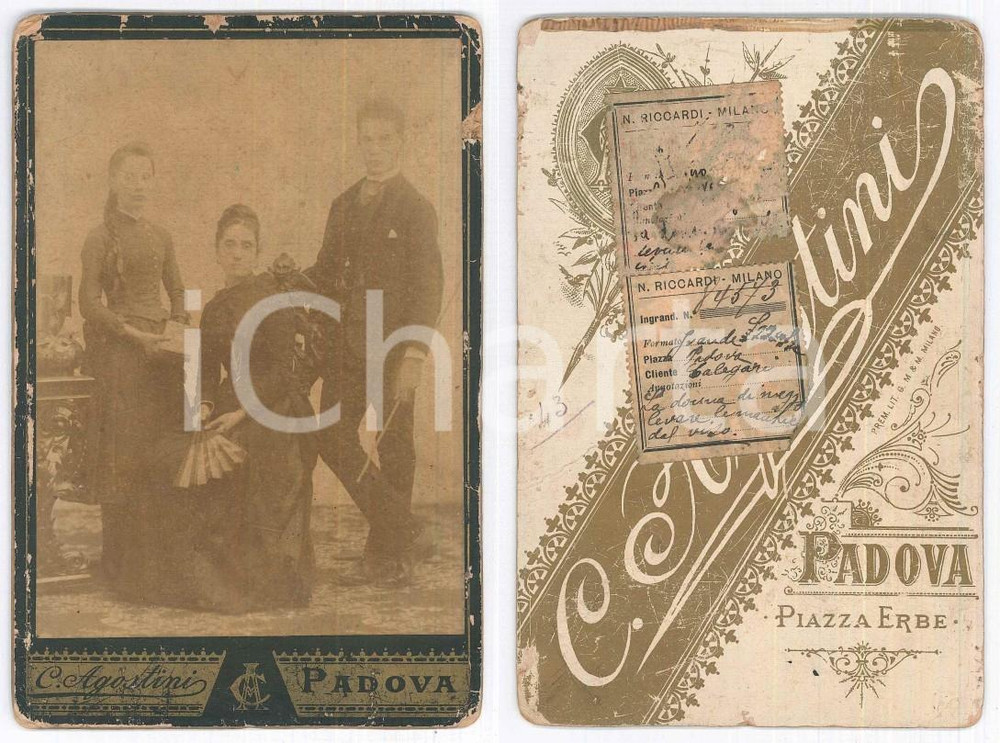 Fotografia d epoca originale 1900 ca PADOVA Famiglia CALEGARI  Madre e figli Foto Costante AGOSTINI 11x16 1