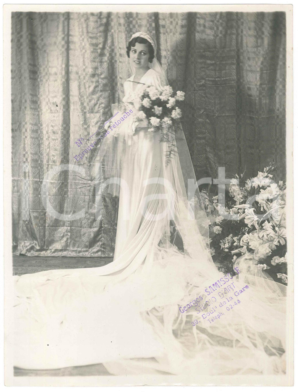 Fotografia d epoca originale 1925 ca CASABLANCA Ritratto di sposa  Foto Georges SAMISSOFF 18x24 cm 1