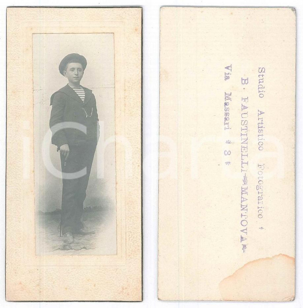 Fotografia d epoca originale 1900 ca MANTOVA Ragazzo vestito alla marinara  Foto B. FAUSTINELLI 6x13 cm 1