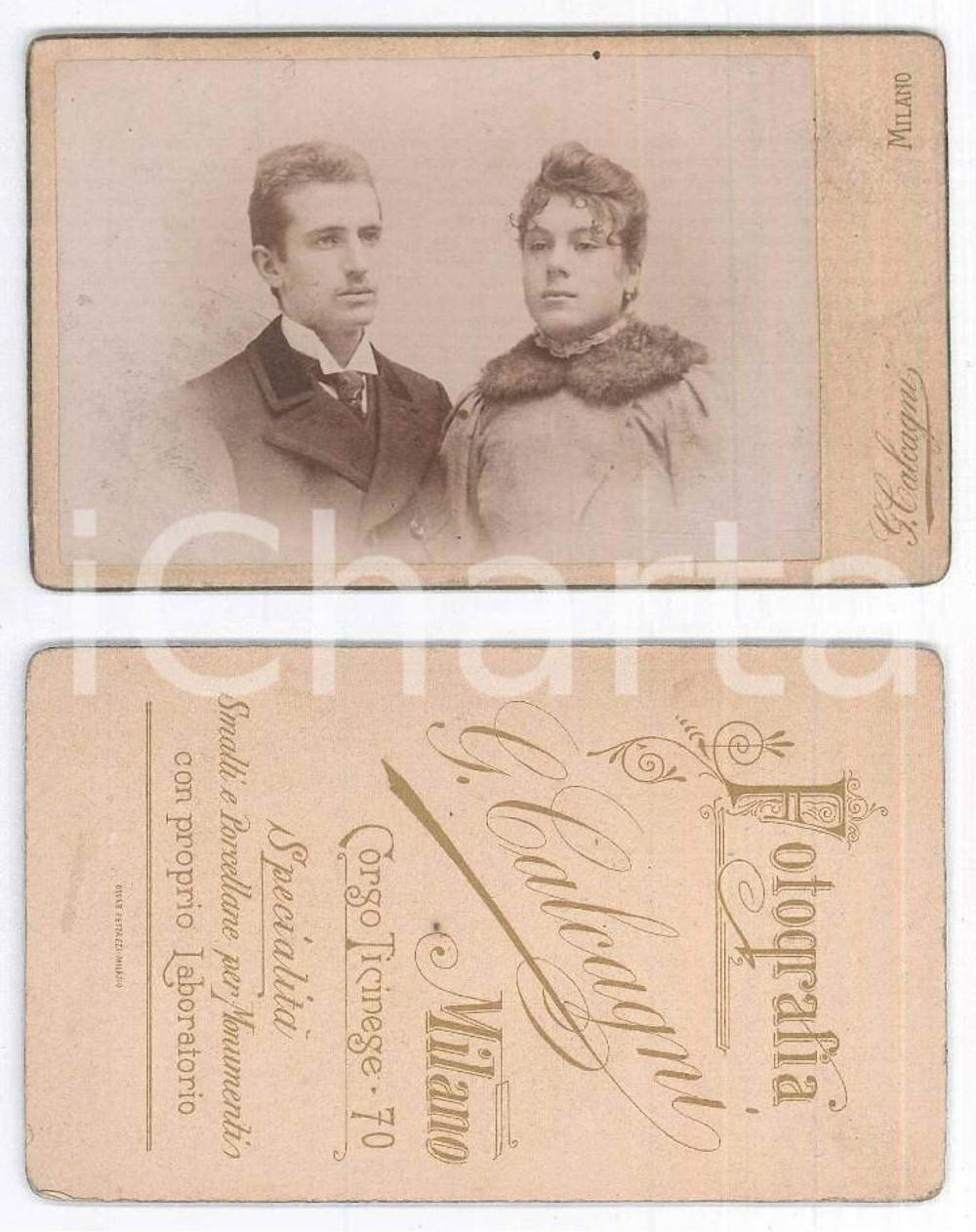 Fotografia d epoca originale 1900 ca MILANO Coppia di giovani sposi  Ritratto  Foto G. CALCAGNI 10x6 cm 1