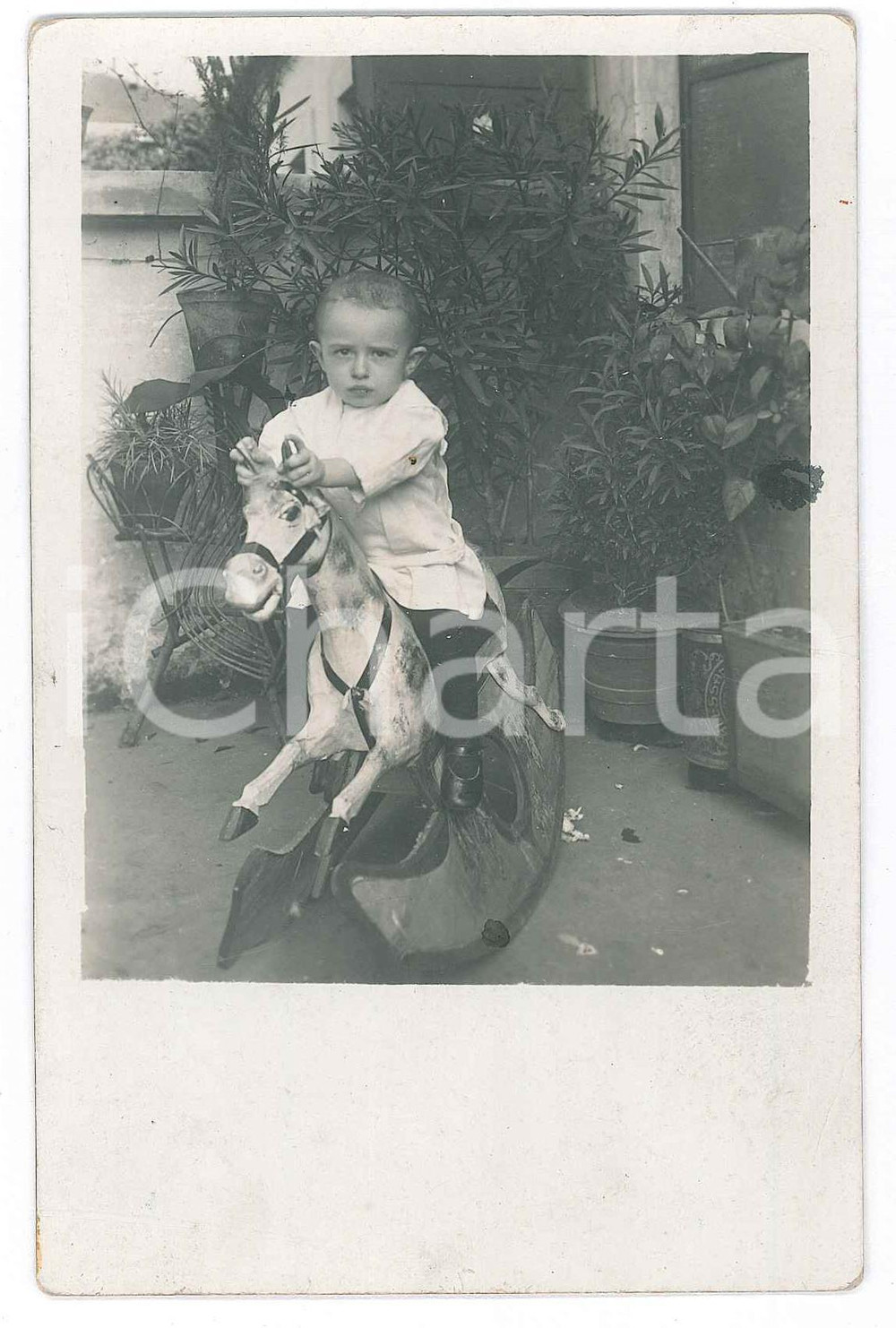 Fotografia d epoca originale 1925 ca ITALIA Bambino sul cavallo a dondolo   Fotocartolina 9x14 cm 1