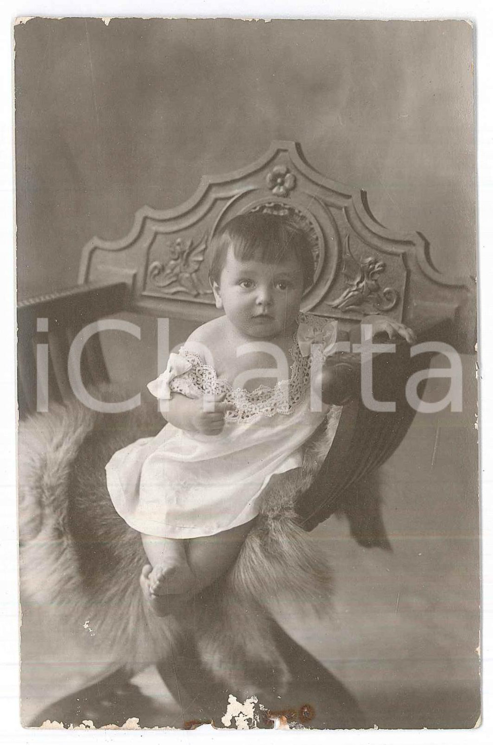 Fotografia d epoca originale 1915 ROMA Bambino su poltroncina Fotocartolina Vincenzo PISANI DANNEGGIATA 1