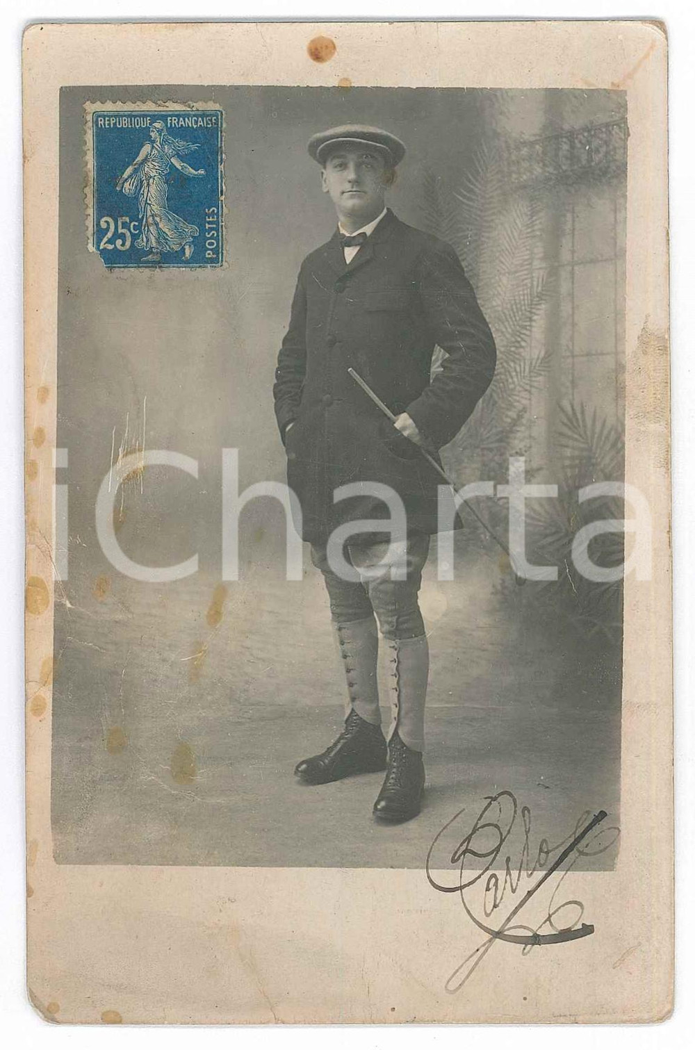 Fotografia d epoca originale 1915 ca FRANCE Giovane emigrato italiano  Ritratto Foto cartolina 9x14 cm 1