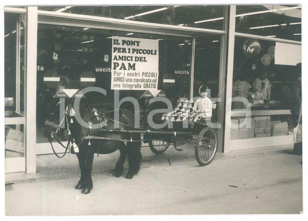 Fotografia d epoca originale 1950 ca MILANO ? Supermercati PAM  Bambina con il pony 2 Foto 15x10 cm 1