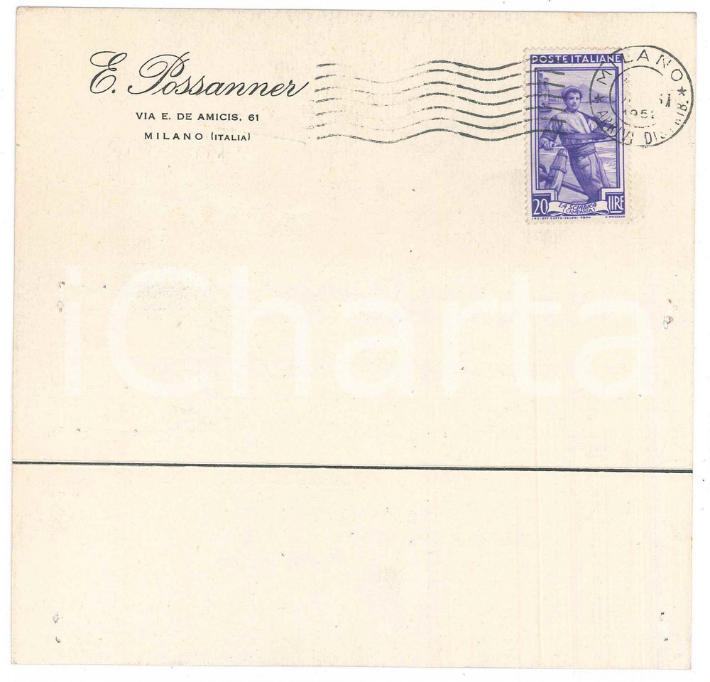 Cartolina originale da collezione 1952 MILANO Via E. De Amicis 61  Chimica E. POSSANER Cartolina commerciale 1