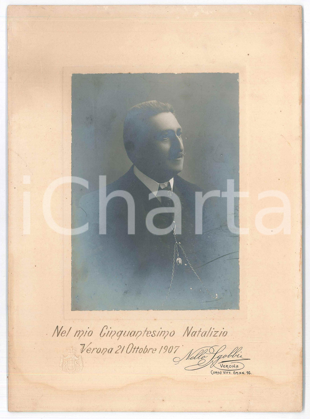 Fotografia d epoca originale 1907 VERONA Famiglia von KRAUSELISLAGO  Ritratto uomo a 50 anni  Foto SGOBBI 1