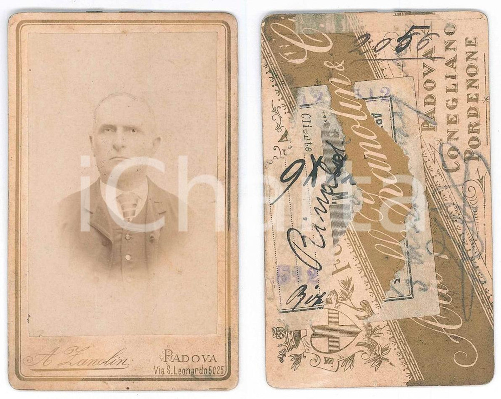 Fotografia d epoca originale 1910 ca PADOVA Ritratto di uomo anziano  Foto A. ZANOLIN  CDV 1