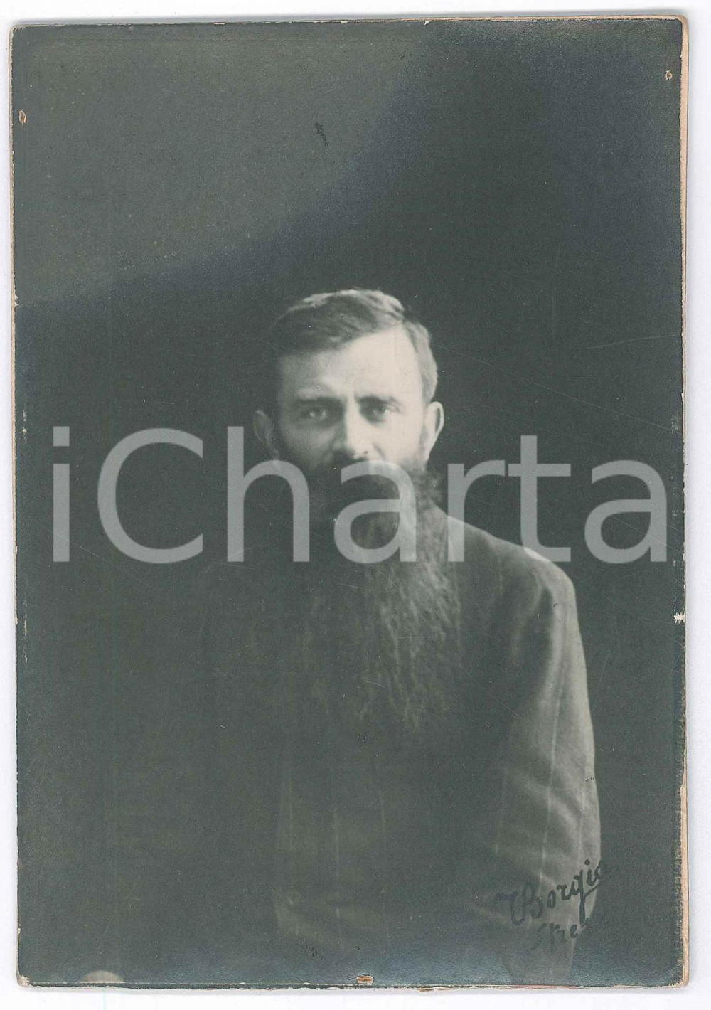 Fotografia d epoca originale 1915 ca STRESA Ritratto di uomo con barba  Foto BORGIA 11x16 cM 1
