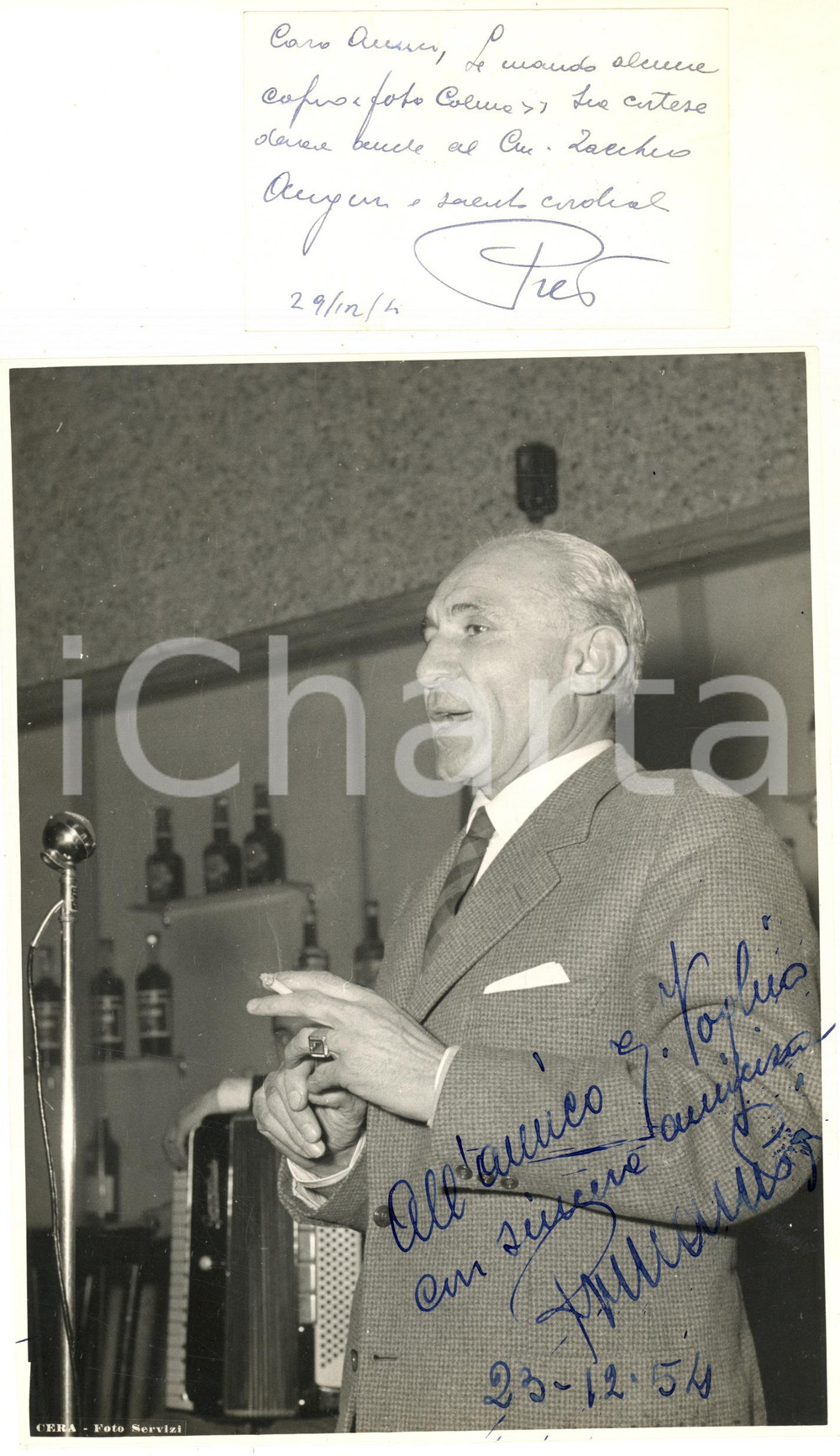 Fotografia d epoca originale 1954 MILANO  IMPRESE  Piero ROMANONI  Foto con dedica autografa 1