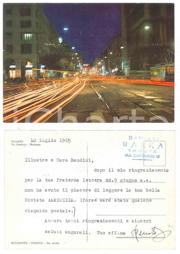 Autografo originale 1965 TRIESTE Via Carducci UARKA Renato DAMIANI Cartolina con firma autografa 1