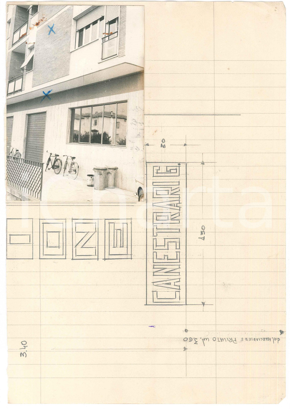 Fotografia d epoca originale 1960 ca PESARO Via Cavallotti  Progetto insegna PENSIONE G. CANESTRARI Foto 1