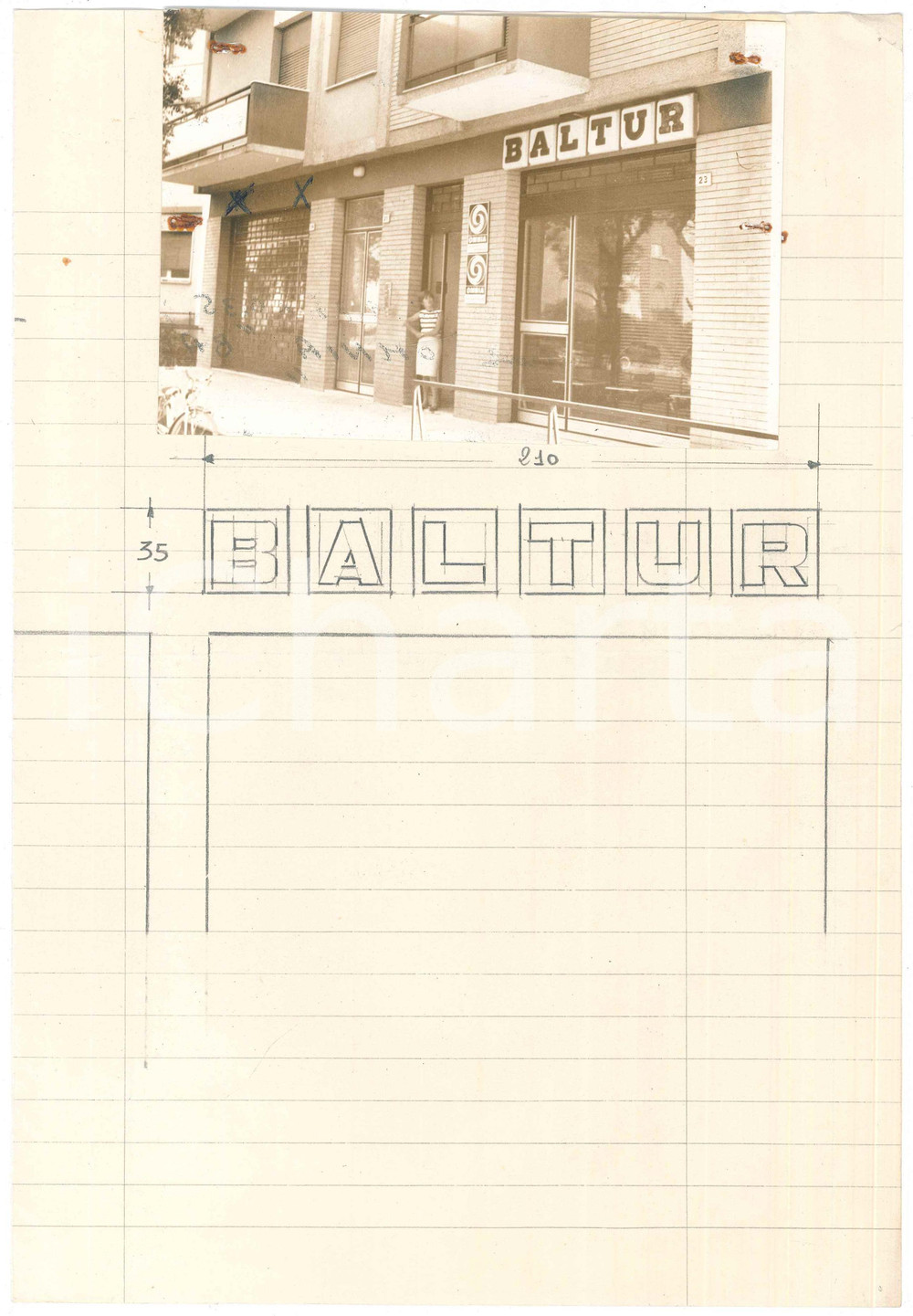 Fotografia d epoca originale 1960 ca PESARO Viale della Vittoria 23  Progetto per insegna BALTUR  15x10 cm 1