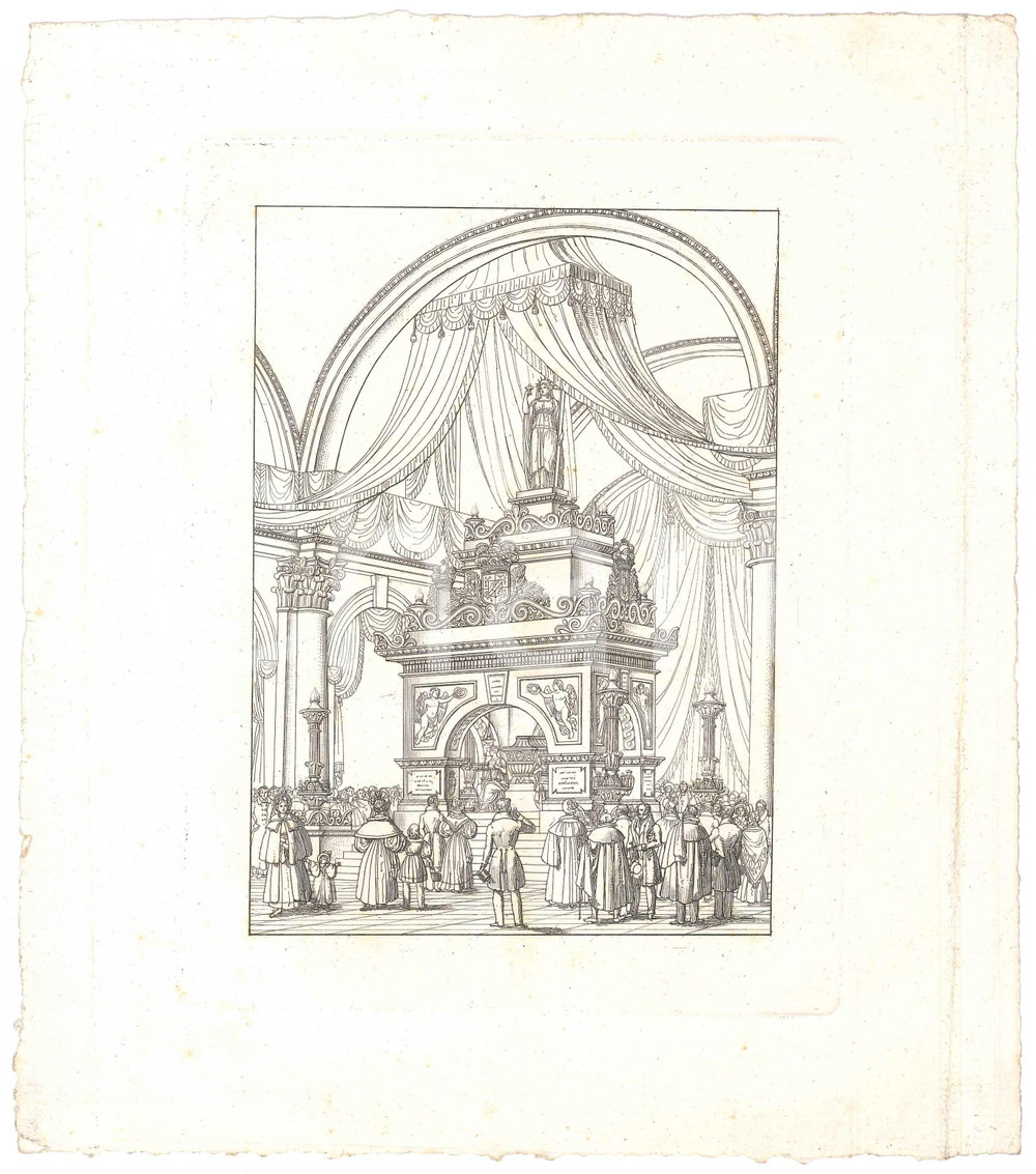 Stampa, bozzetto originale 1850 ca Scena di fantasia con altare di una divinitÃ  romana Stampa 21x26 cm 1