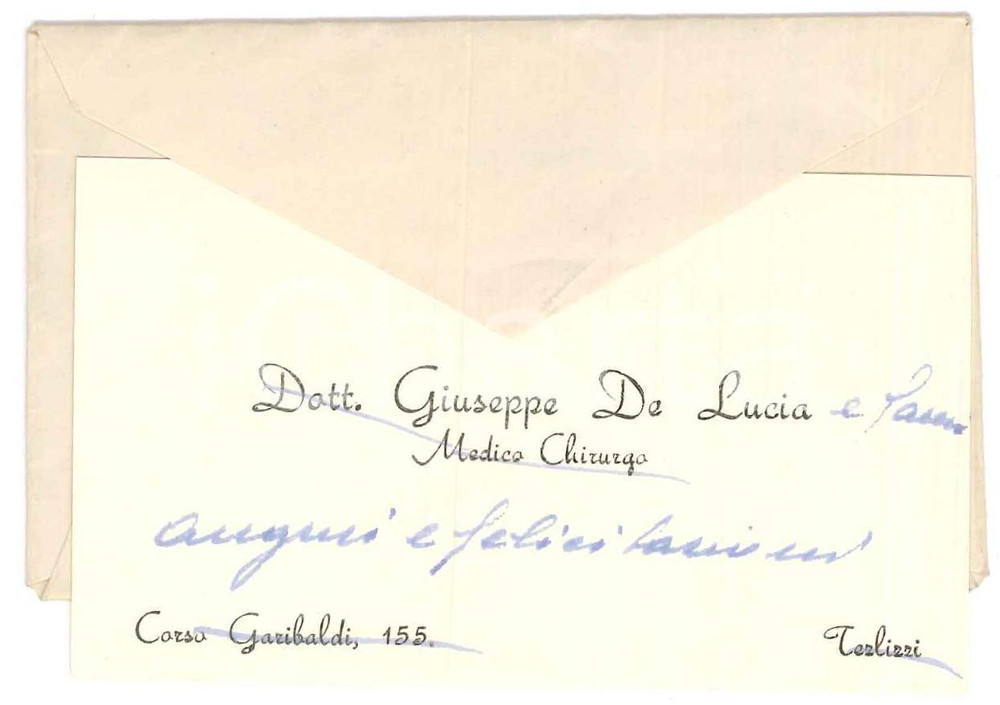 Autografo originale 1955 TERLIZZI BA Dott. Giuseppe DE LUCIA medico   Biglietto auguri AUTOGRAFO 1