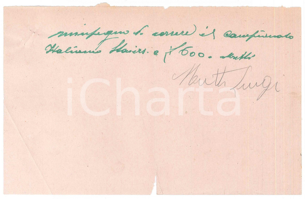 Autografo originale 1940 ca CICLISMO Ingaggio Luigi MUTTI per campionato italiano AUTOGRAFO 1