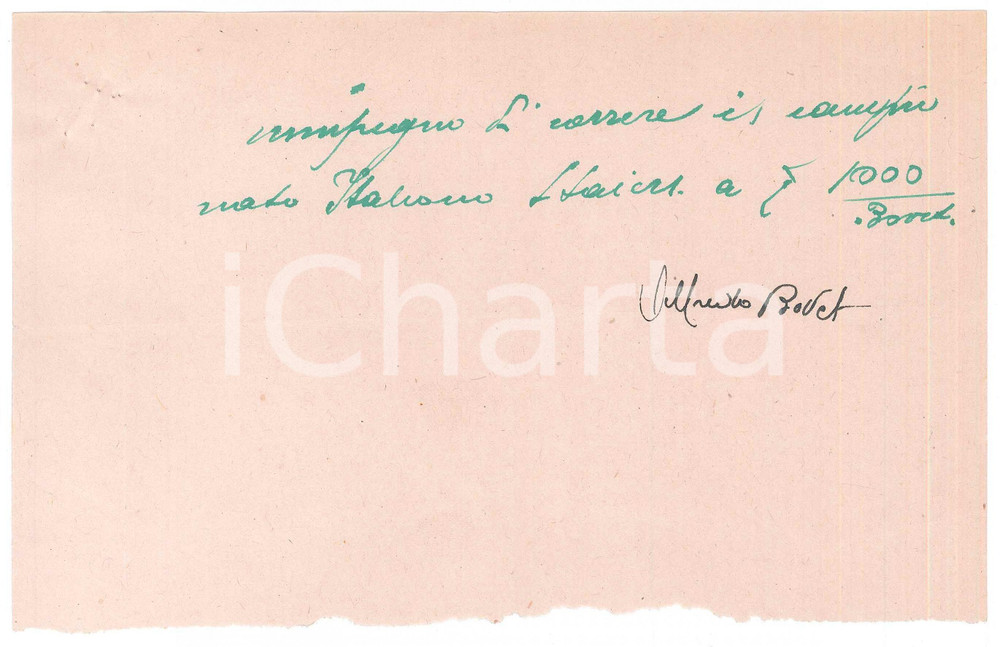 Autografo originale 1940 ca CICLISMO Ingaggio Alfredo BOVET per campionato italiano AUTOGRAFO 1