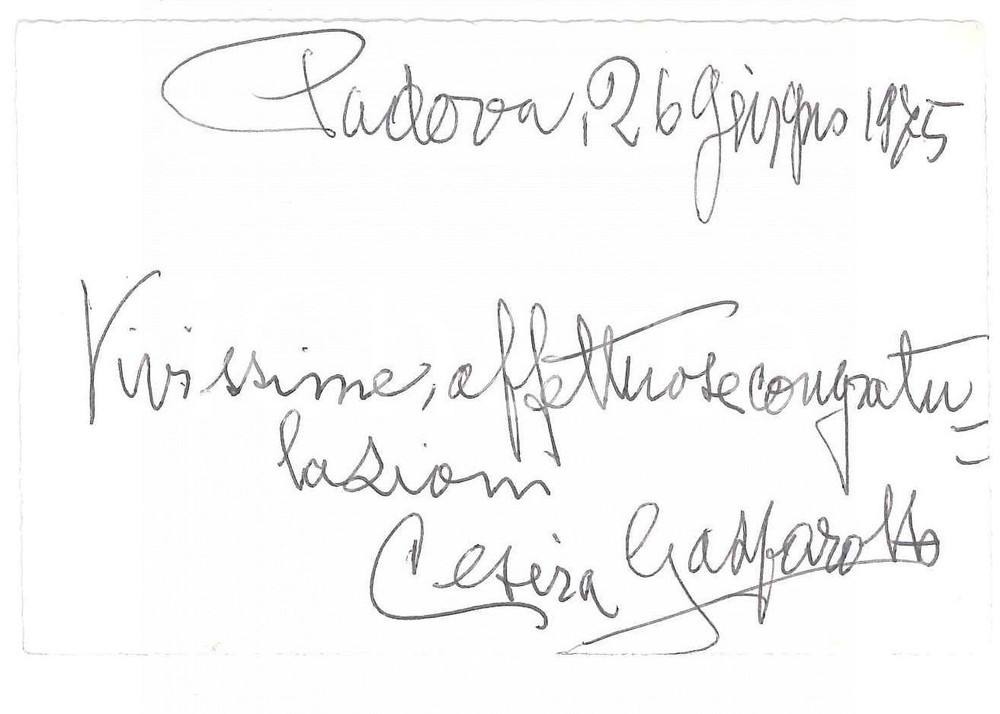 Autografo originale 1985 PADOVA Cesira GASPAROTTO  Biglietto congratulazioni AUTOGRAFO 1