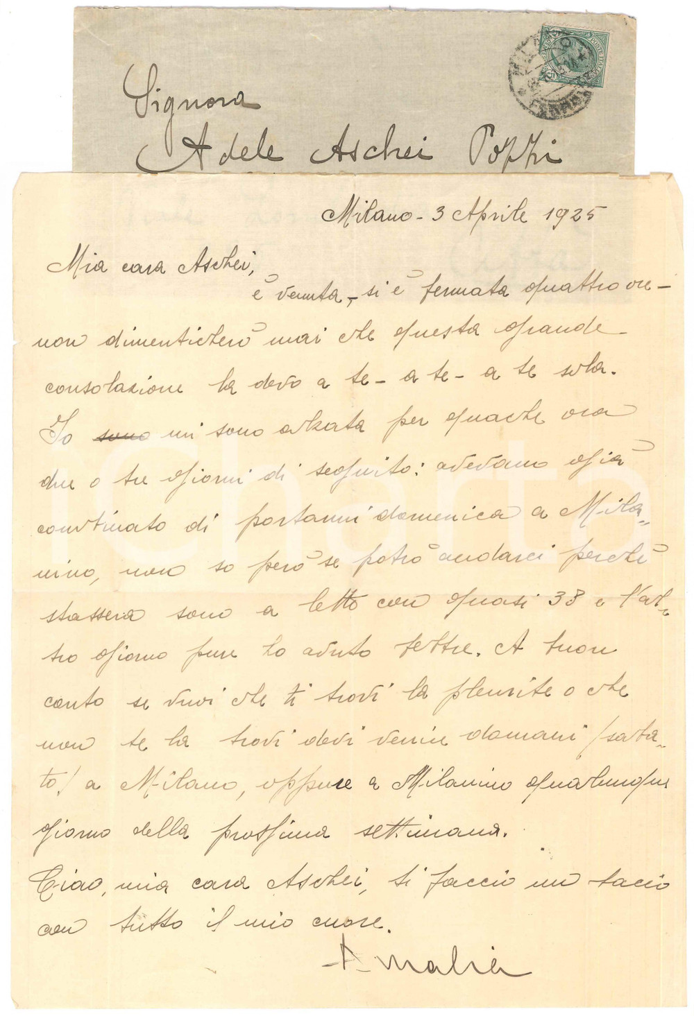 Manoscritto, lettera originale 1925 MILANO Lettera ad Adele ASCHEI POZZI da un amica ammalata 1