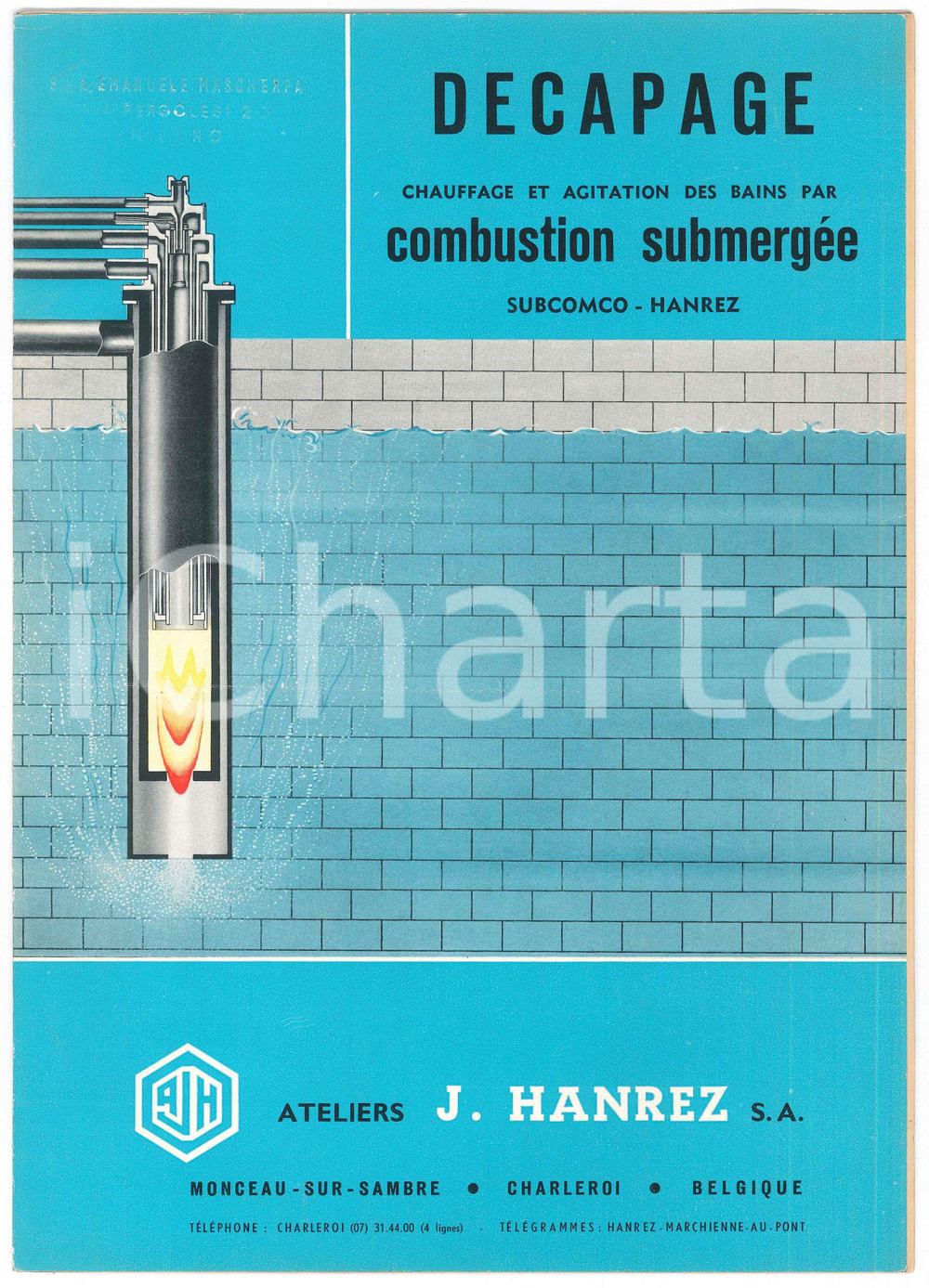 Materiale pubblicitario d’epoca 1962 MONCEAUSURSAMBRE Ateliers J. HANREZ Decapage  Catalogo illustrato 1