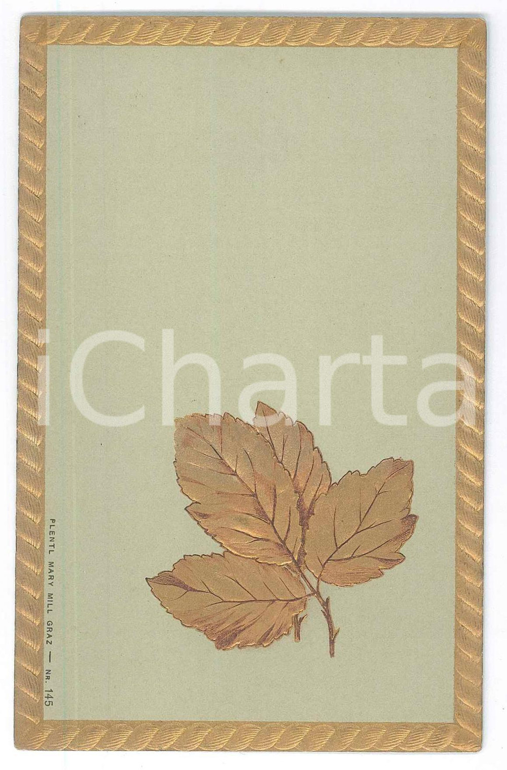 Cartolina originale da collezione 1900 ca ART Golden leaf  Plentl Mary Mill Graz ILLUSTRATED embossed postcard 1