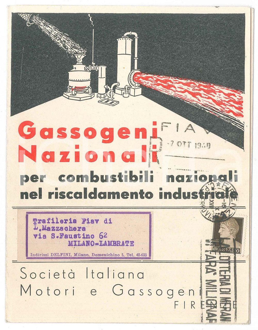 Materiale pubblicitario d’epoca 1940 ca AUTARCHIA  FIRENZE  SocietÃ  Italiana Motori e Gassogeni Pieghevole 1