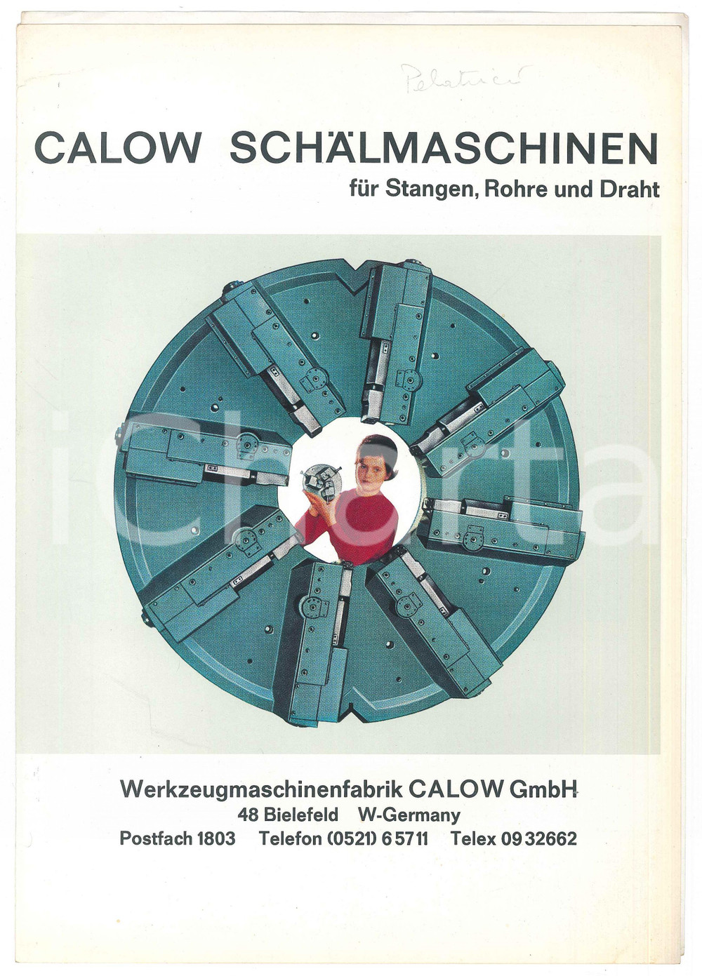 Materiale pubblicitario d’epoca 1970 ca BIELEFELD D Th. CALOW & Co.  Schalmaschinen  Pieghevole 1