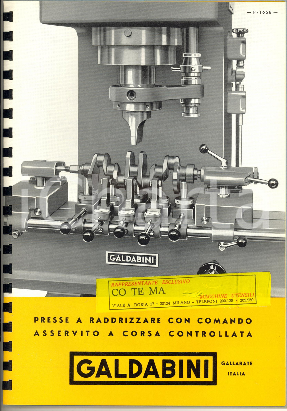 Materiale pubblicitario d’epoca 1973 MILANO  CO.TE.MA.  Preventivo pressa a raddrizzare GALDABINI GALLARATE 1