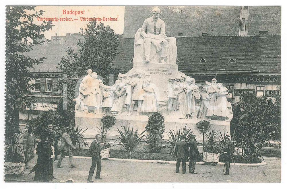 Cartolina originale da collezione 1910 ca BUDAPEST MihÃ¡ly VÃ¶rÃ¶smarty Statue  VÃ¶rÃ¶smarty MihÃ¡ly szobra  Postcard 1