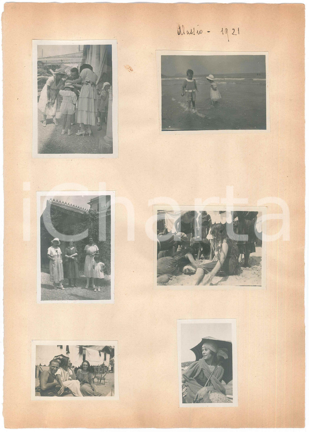 Fotografia d epoca originale 1921 ALASSIO Famiglia presso stabilimento balneare 2 Lotto 6 foto 6x9 cm 1