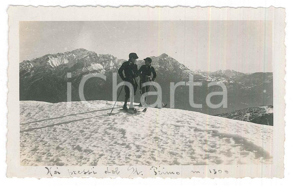 Fotografia d epoca originale 1935 ca PREALPI Piccoli sciatori al MONTE SAN PRIMO Foto 11x7 cm 1