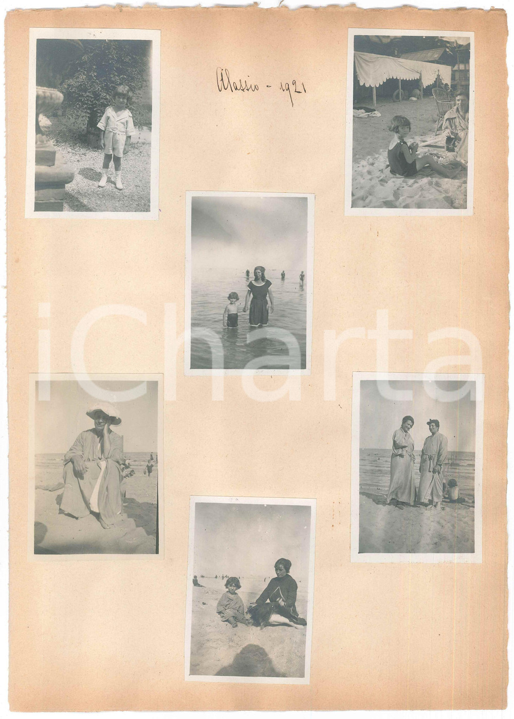 Fotografia d epoca originale 1921 ALASSIO Famiglia presso stabilimento balneare 3 Lotto 6 foto 6x9 cm 1
