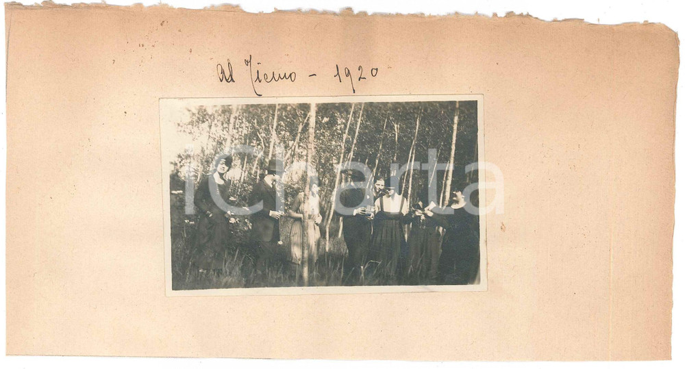 Fotografia d epoca originale 1920 TRENTINO  Area di TIERNO  Famiglia di escursionisti  Foto 22x11 cm 1
