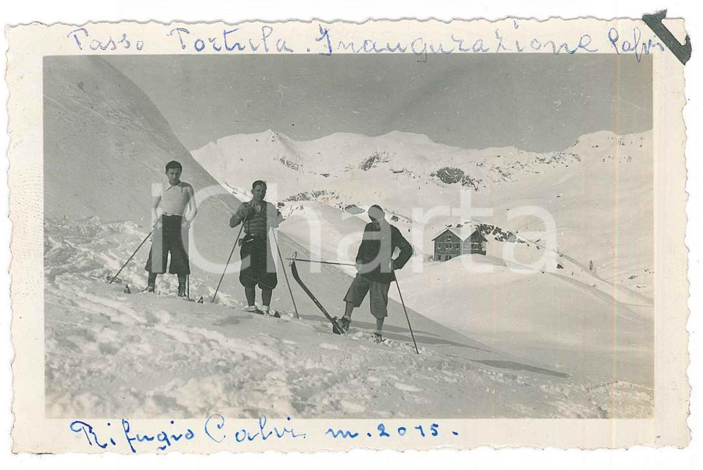 Fotografia d epoca originale 1935 ca CARONA  PASSO PORTULA Sciatori all inaugurazione del RIFUGIO CALVI Foto 1