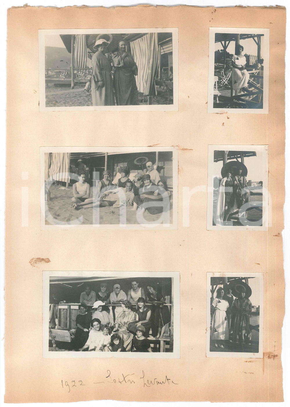 Fotografia d epoca originale Agosto 1922 SESTRI LEVANTE Turisti in spiaggia 2 Lotto 6 foto VINTAGE 1