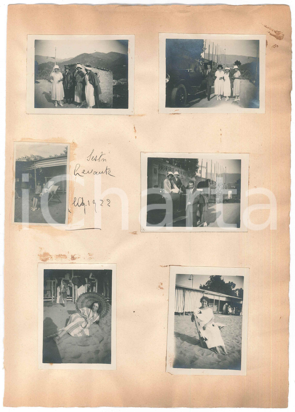 Fotografia d epoca originale Agosto 1922 SESTRI LEVANTE Turisti in spiaggia 3 Lotto 6 foto VINTAGE 1