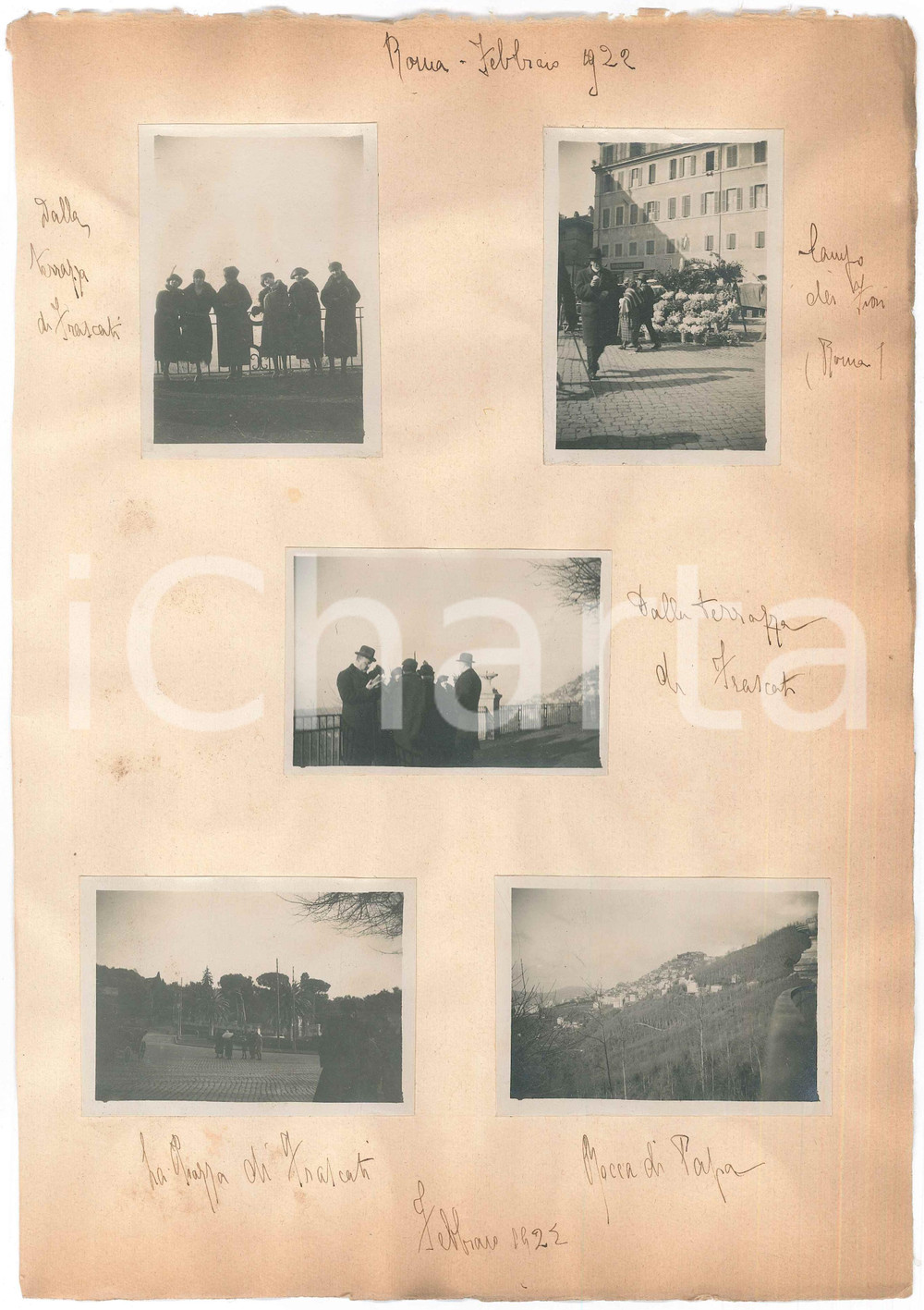 Fotografia d epoca originale 1922 ROMA Campo dei Fiori  FRASCATI  ROCCA DI PAPA  Escursionisti 5 foto 6x9 1