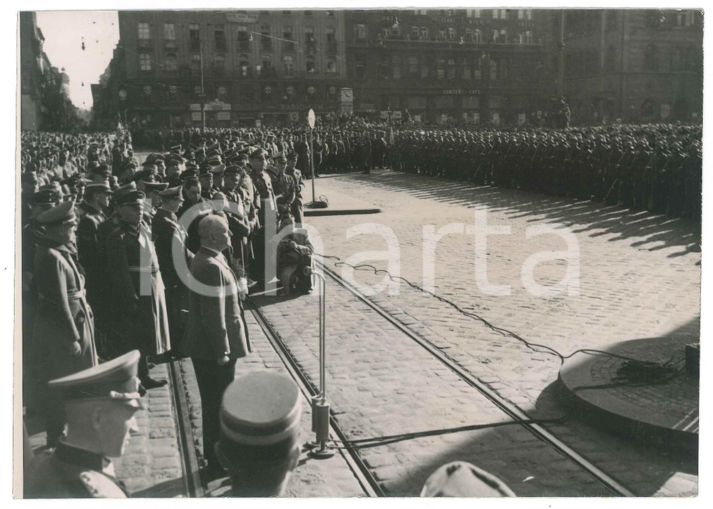 Fotografia d epoca originale 1938 MUNCHEN Discorso del ministro Adolf WAGNER alle truppe Foto 18x13 cm 1