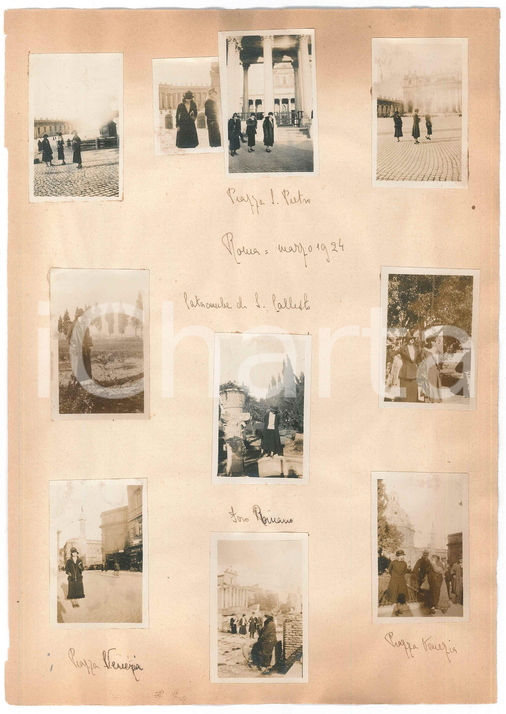 Fotografia d epoca originale 1924 ROMA S. Pietro  Piazza Venezia  Catacombe  Visitatori 10 foto 4,5x7 cm 1