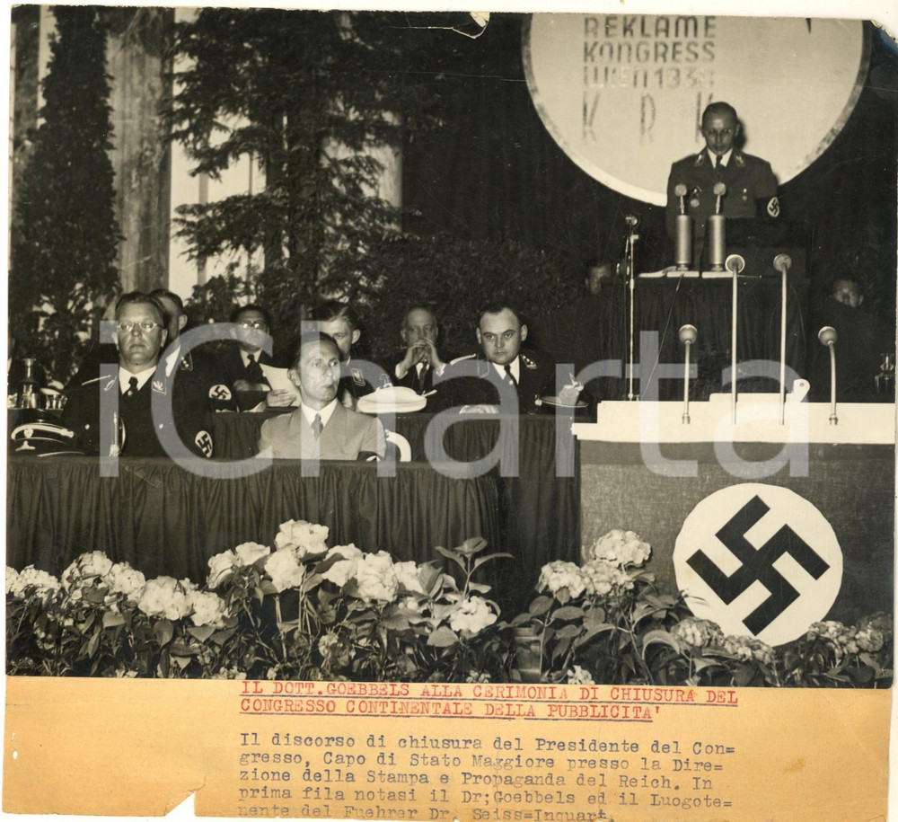 Fotografia d epoca originale 1938 WIEN AUSTRIA Discorso Joseph GOEBBELS al Congresso della PubblicitÃ  1