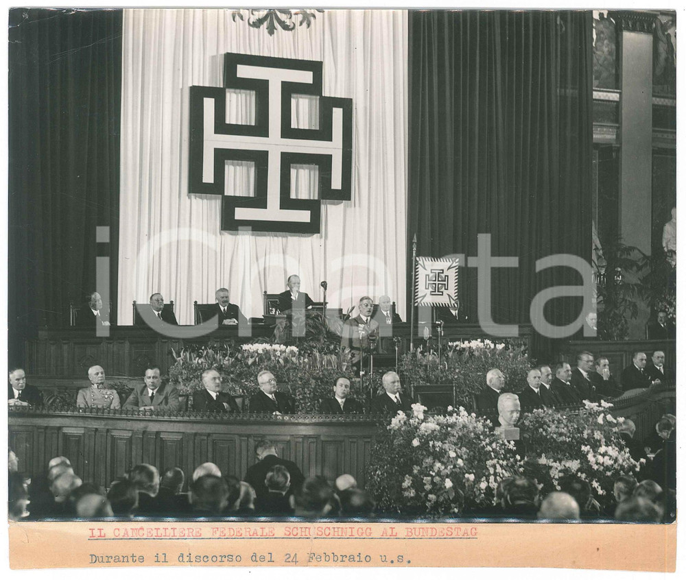 Fotografia d epoca originale 1938 WIEN AUSTRIA Discorso cancelliere Kurt von SCHUSCHNIGG al Bundestag 4 1